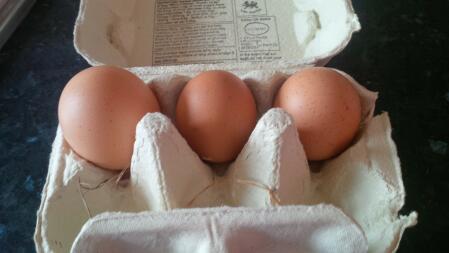 first three eggs - the big one was a double yolker!