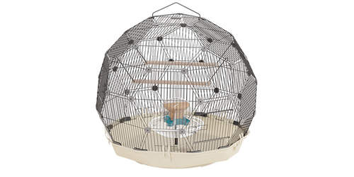 Omlet Geo bird cage with black cage and cream base
