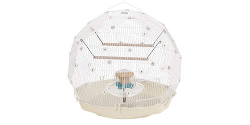 Omlet Geo bird cage with white cage and cream base