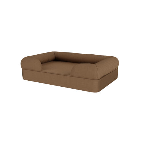 An Omlet brown memory foam bolster dog bed.