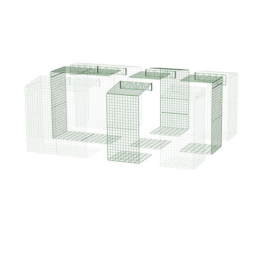 A diagram of a walk in run with underfloor mesh changing from a 3x2x2 to a 4x3x2