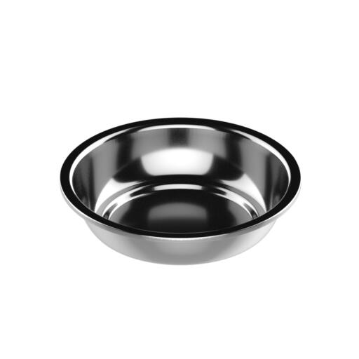 A stainless steel cat drinking bowl.
