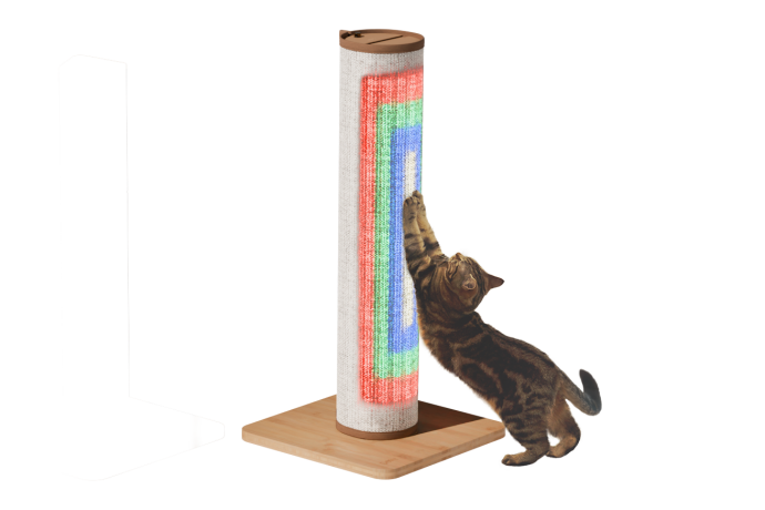 Switch cat playing with a scratching post with led light Omlet