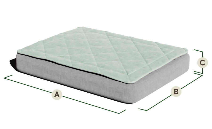 Dimensions for Topology dog bed with quilt topper.