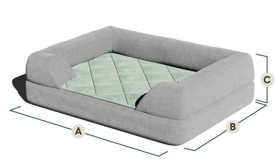 Dimensions for Topology dog bed with bolster topper.